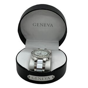 Geneva Watch Silver White Rhinestone Women's In Box No Papers, but Attached